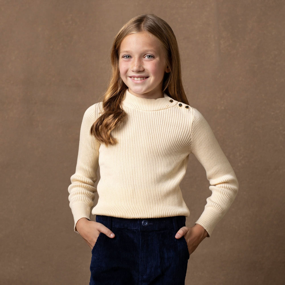 Girls’ Organic Cotton Mock-Neck Sweater – Ivory