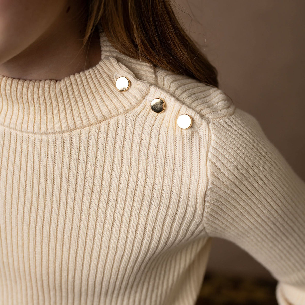 Girls’ Organic Cotton Mock-Neck Sweater – Ivory
