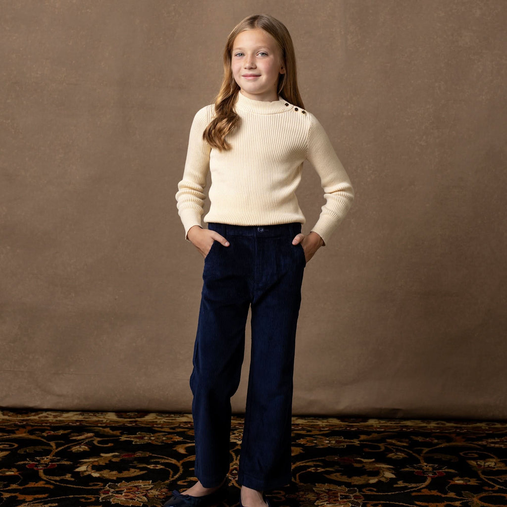 Girls’ Organic Cotton Mock-Neck Sweater – Ivory