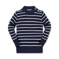 Girls’ Organic Cotton Mock-Neck Sweater – Navy Breton Stripe