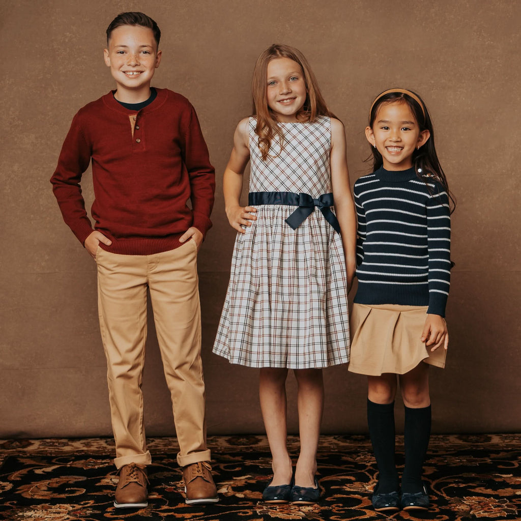 Girls’ Organic Cotton Mock-Neck Sweater – Navy Breton Stripe