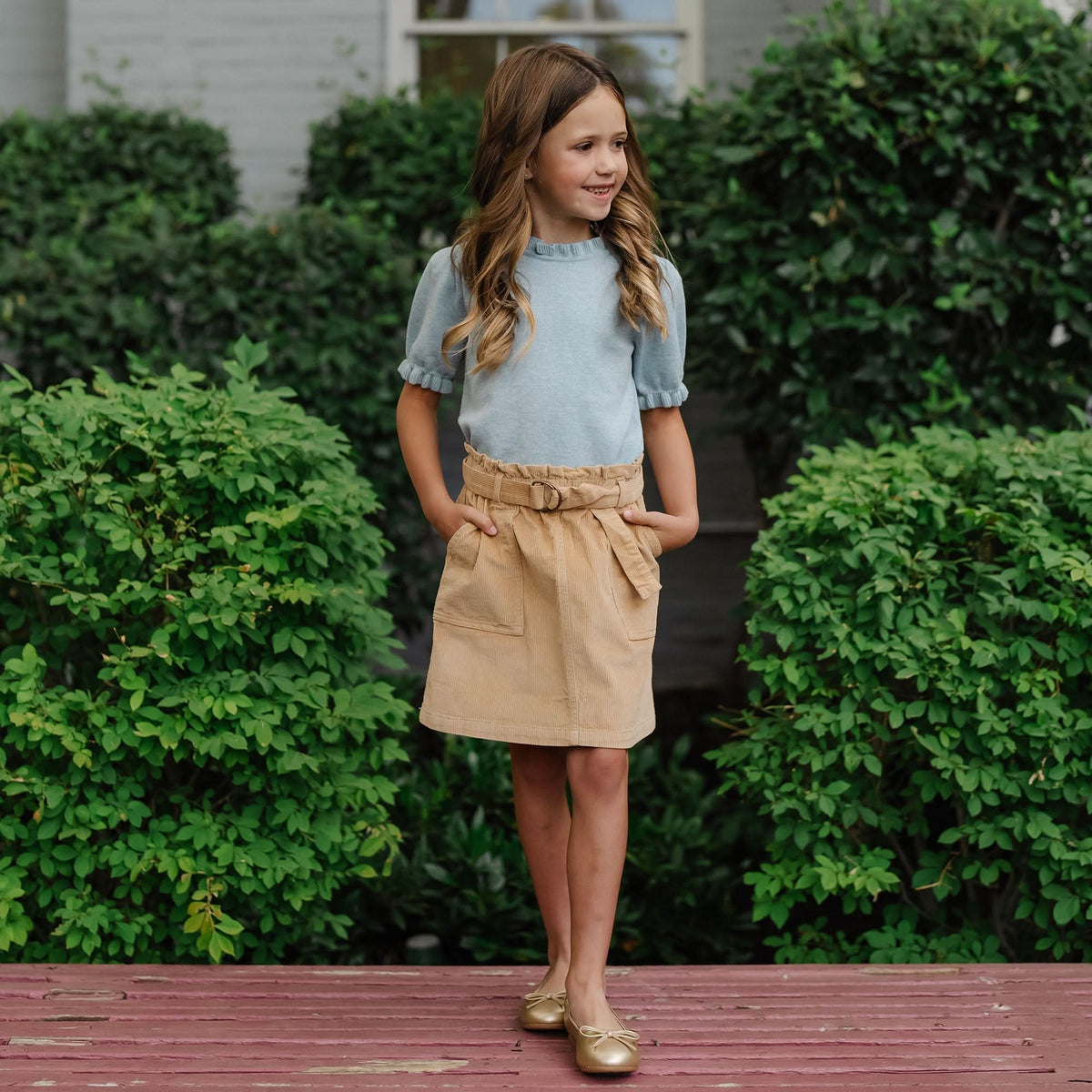 Girls’ Organic Cotton Blend Corduroy Skirt – Khaki