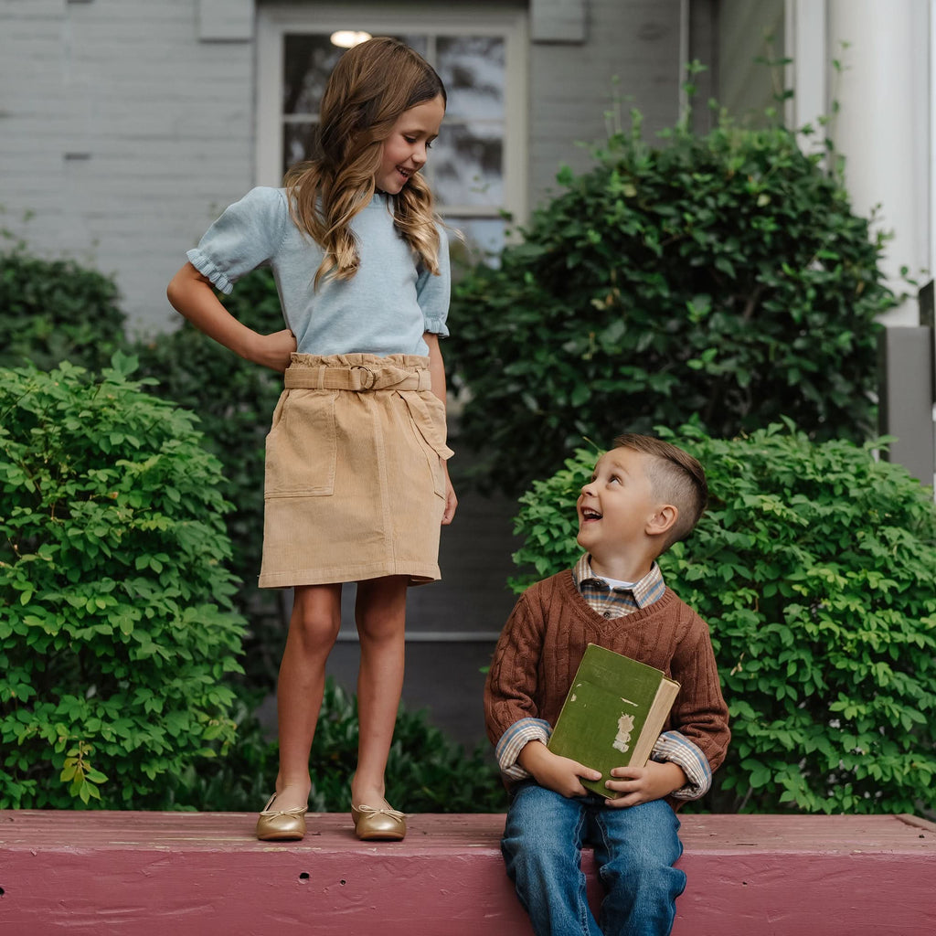 Girls’ Organic Cotton Blend Corduroy Skirt – Khaki