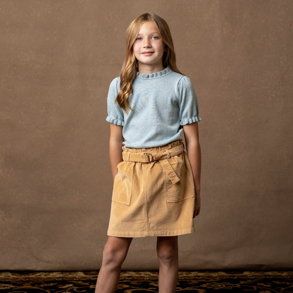 Girls’ Organic Cotton Blend Corduroy Skirt – Khaki