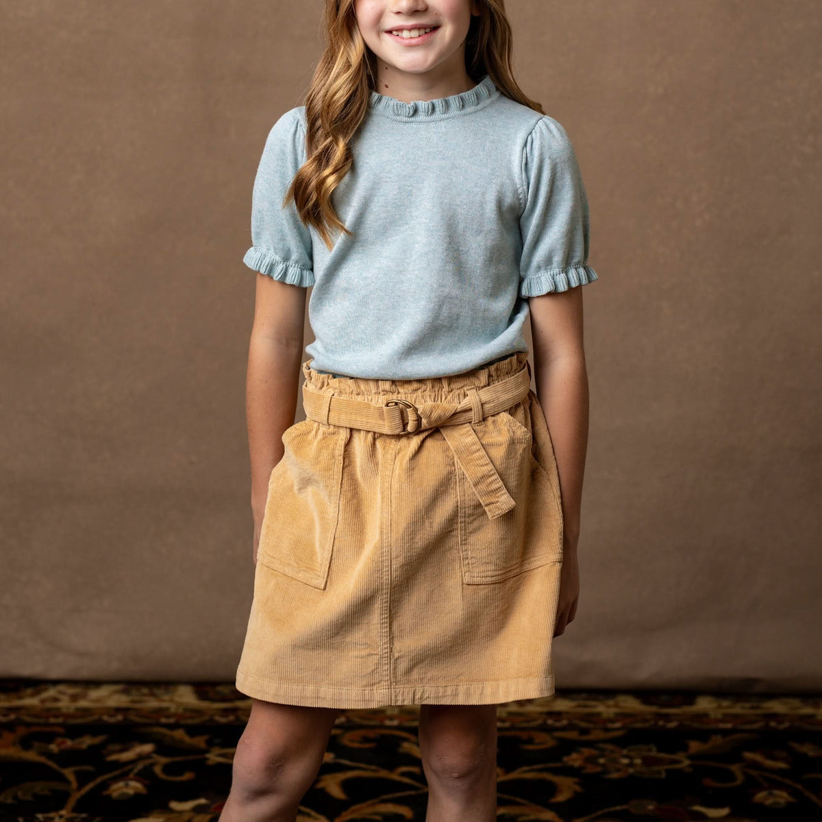 Girls’ Organic Cotton Blend Corduroy Skirt – Khaki