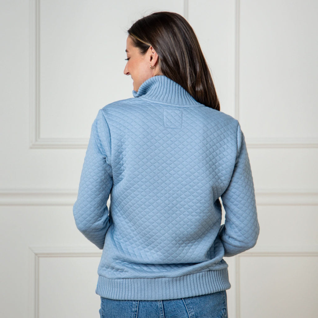 Hope & Henry Women's Organic Cotton Quilted Half-Zip Pullover | Dusty Blue