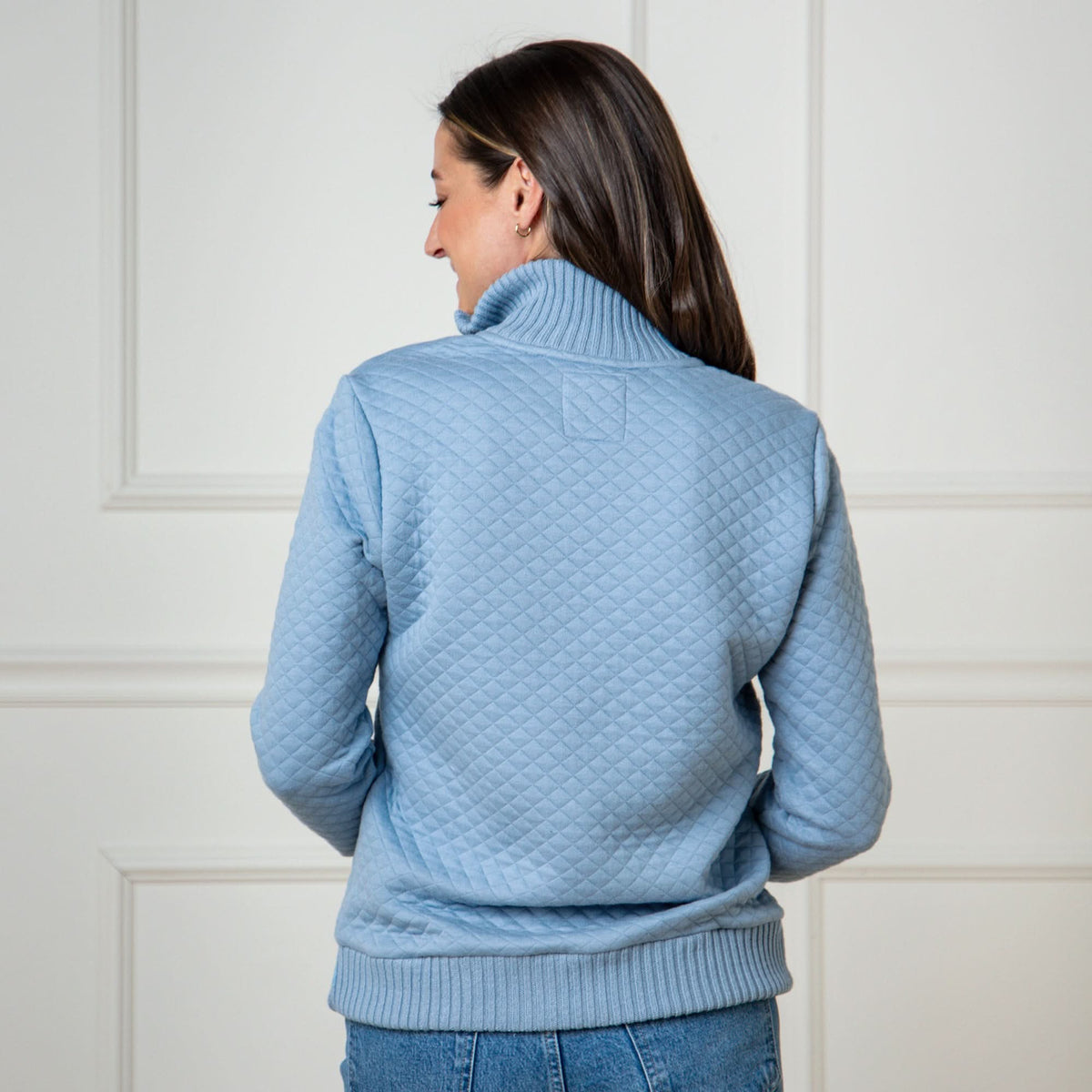 Hope & Henry Women's Organic Cotton Quilted Half-Zip Pullover | Dusty Blue
