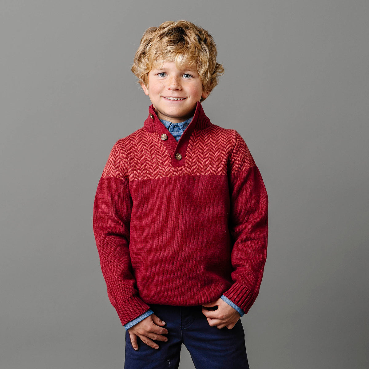 Organic Intarsia Yoke Mock Neck Sweater - Baby