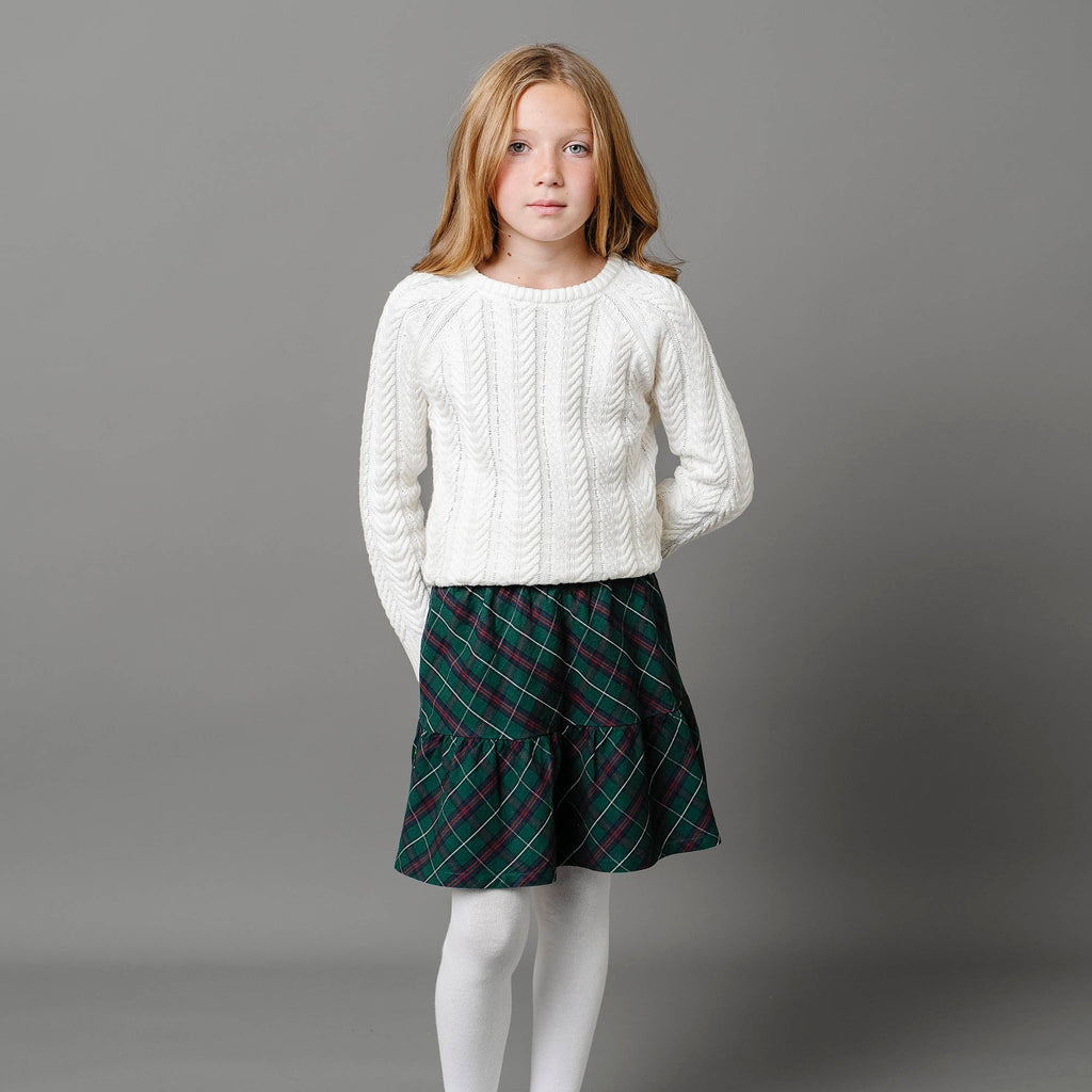 Girls’ Organic Cotton Blend Flounce Skirt – Merry Pine Plaid