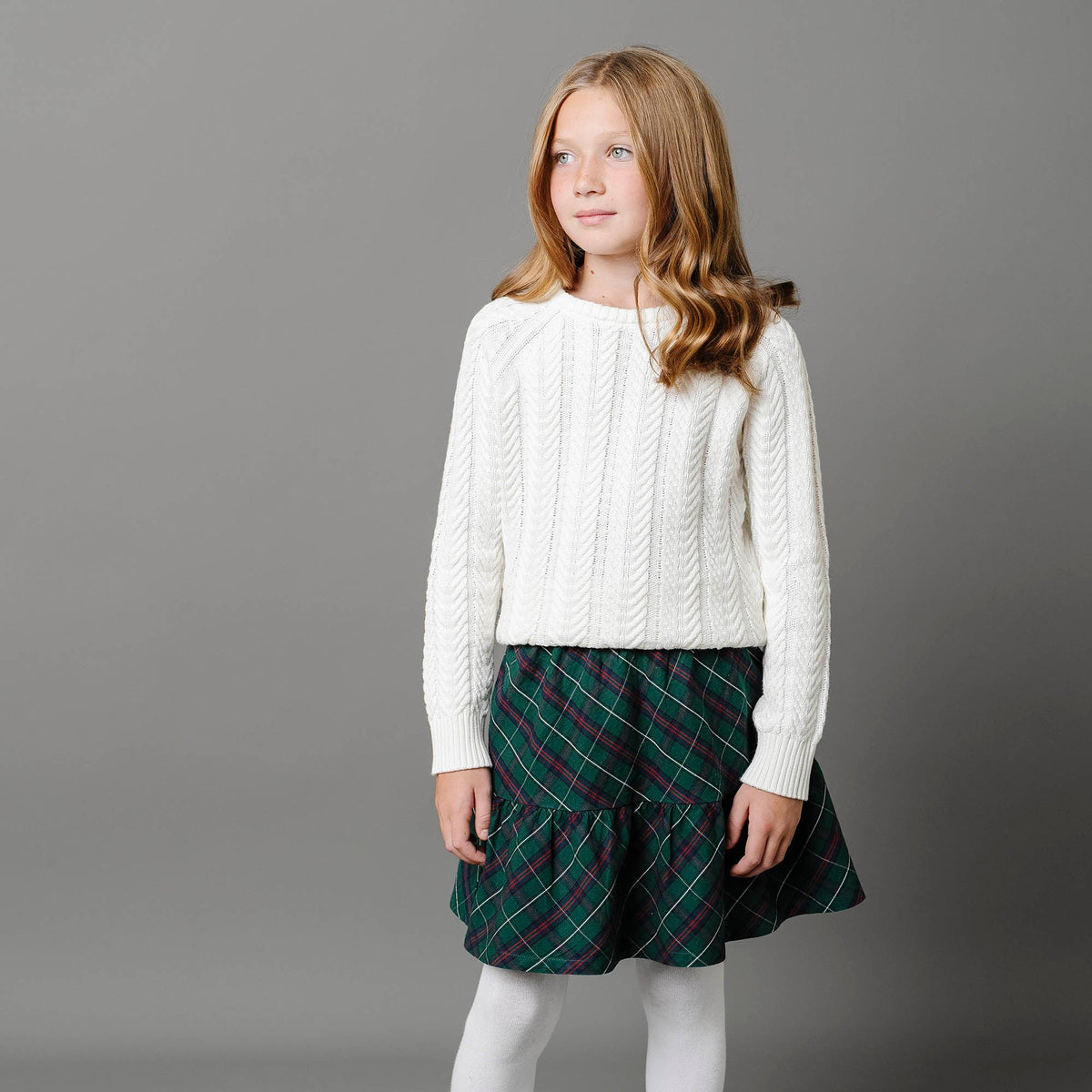Girls’ Organic Cotton Blend Flounce Skirt – Merry Pine Plaid