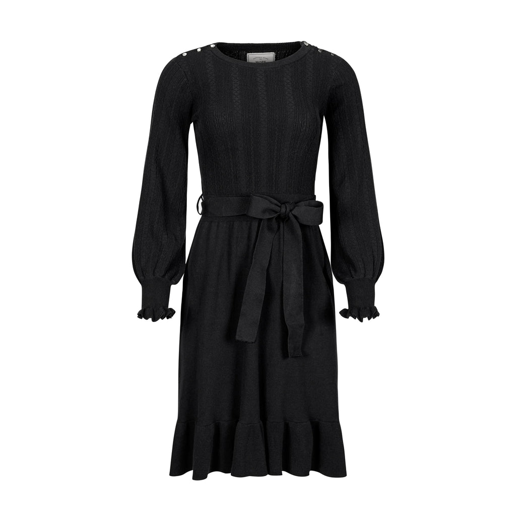 Women’s Organic Cotton Blend Cable-Knit Sweater Dress – Black
