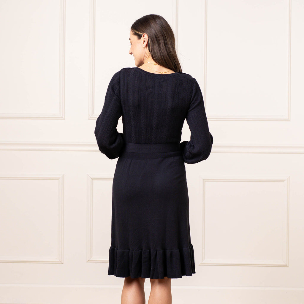 Women’s Organic Cotton Blend Cable-Knit Sweater Dress – Black