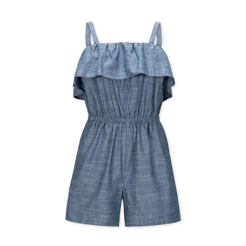 Women’s Organic Cotton Ruffle Romper – Chambray