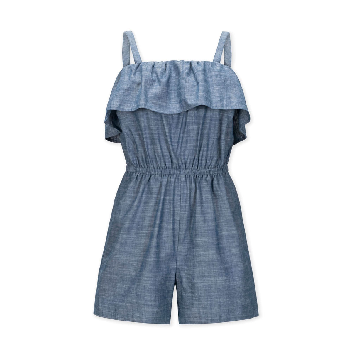 Women’s Organic Cotton Ruffle Romper – Chambray