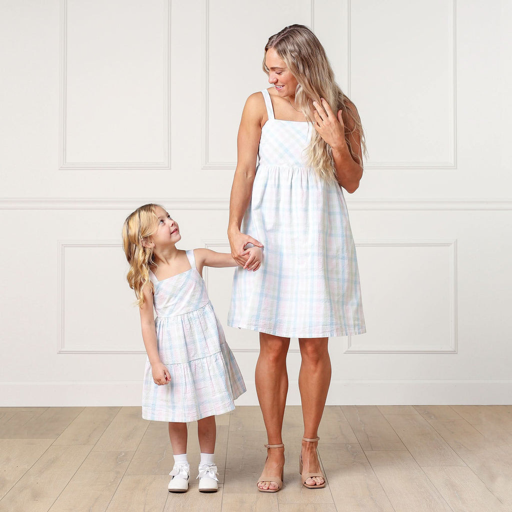 Women’s Organic Cotton Seersucker Sundress – Pastel Check