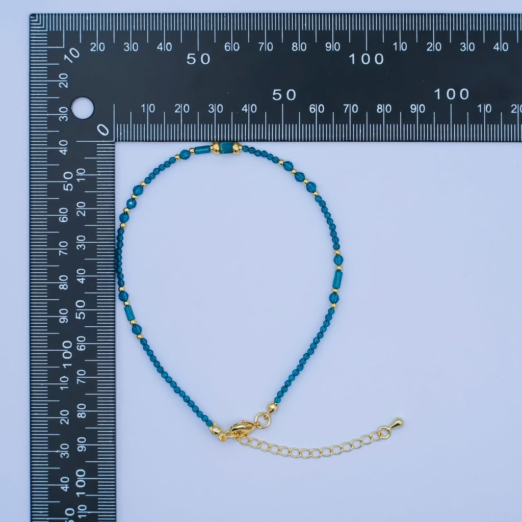 24K Gold Filled 2mm Blue Multifaceted Gemstone 9 Inch Anklet Bracelet | WA-2947