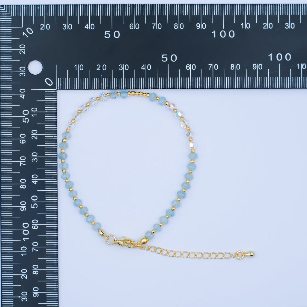 24K Gold Filled Blue Multicolor AB Crystal Gemstone 7.5 Inch Bracelet | WA-2883