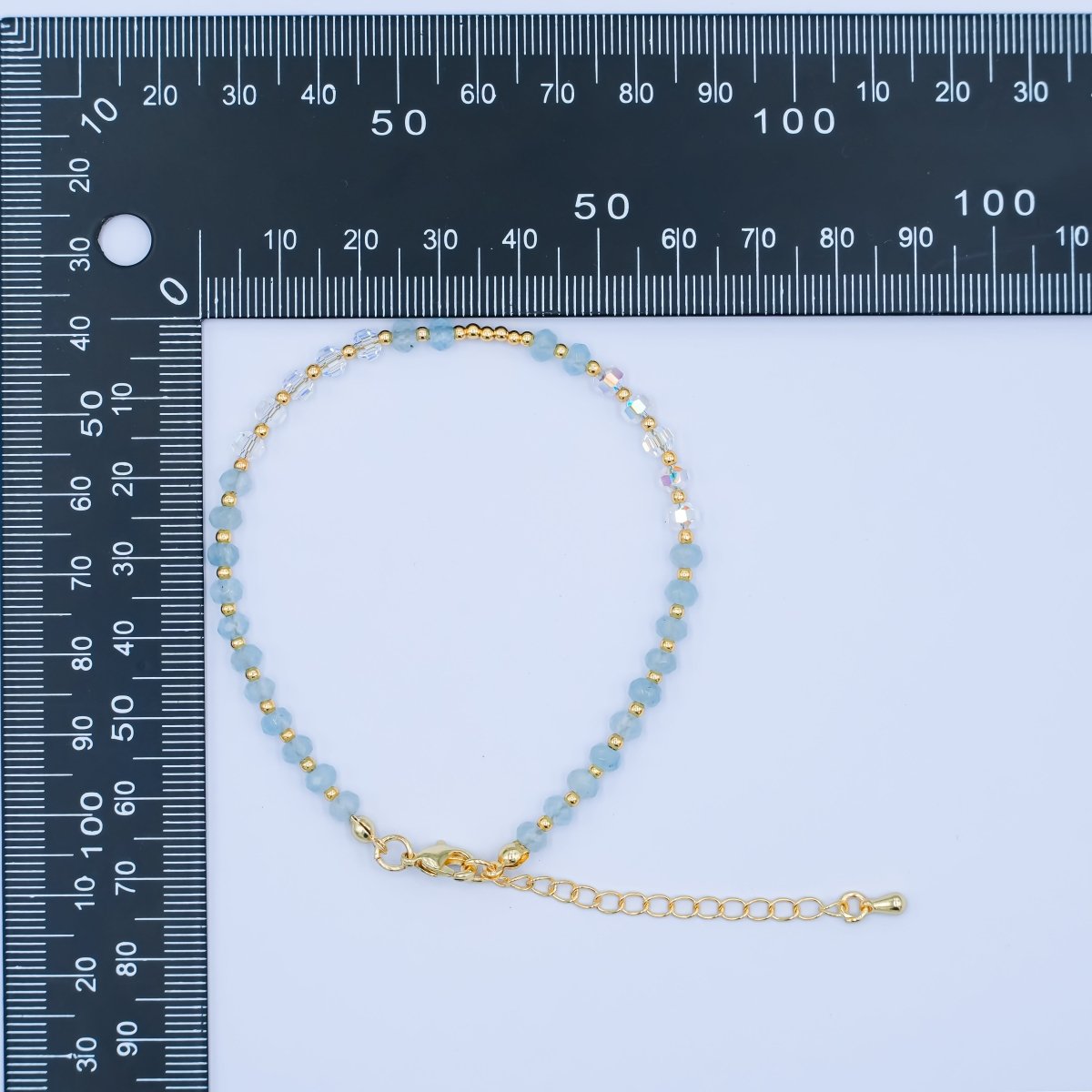 24K Gold Filled Blue Multicolor AB Crystal Gemstone 7.5 Inch Bracelet | WA-2883