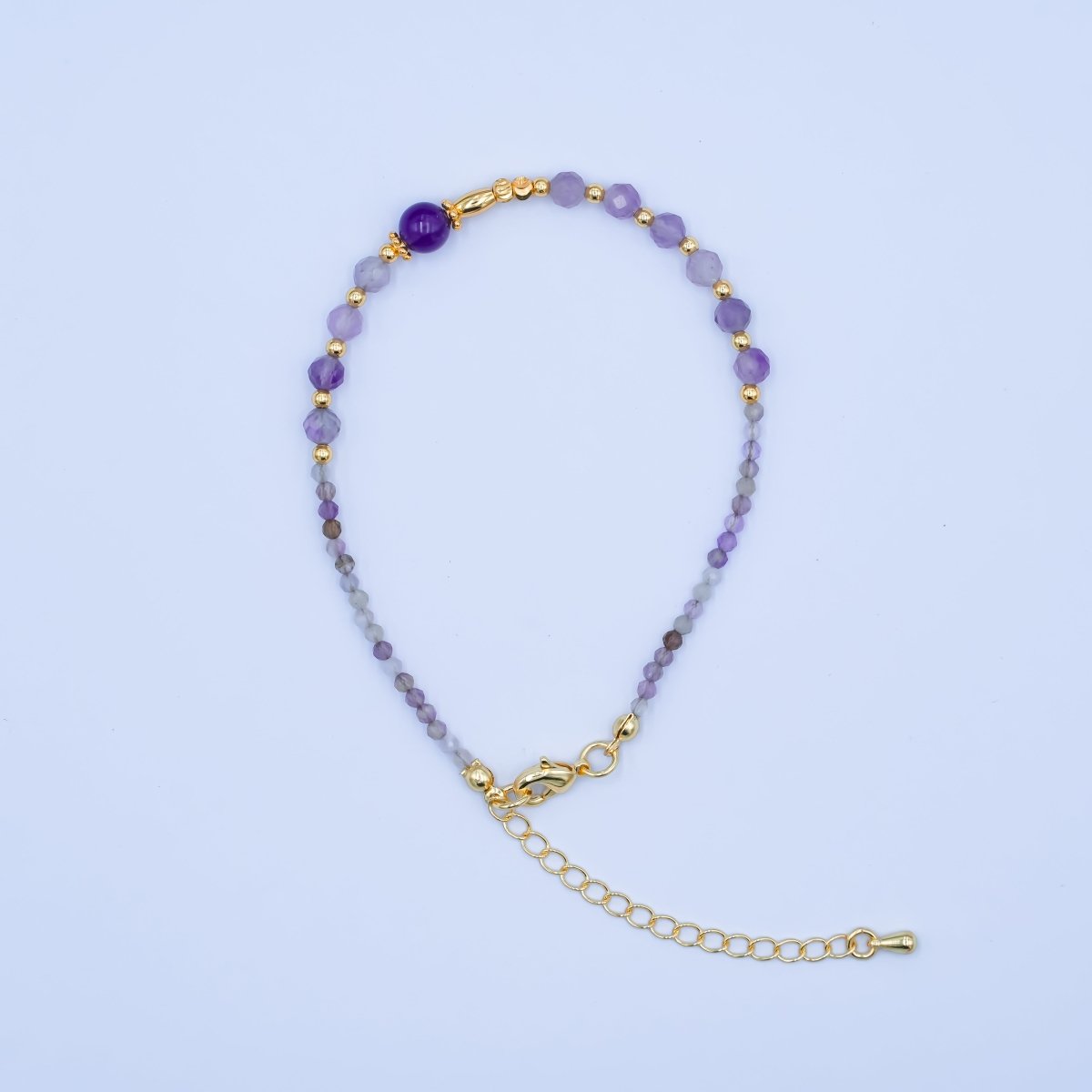 24K Gold Filled Purple Amethyst Gemstone 7.5 Inch Bracelet | WA-2886