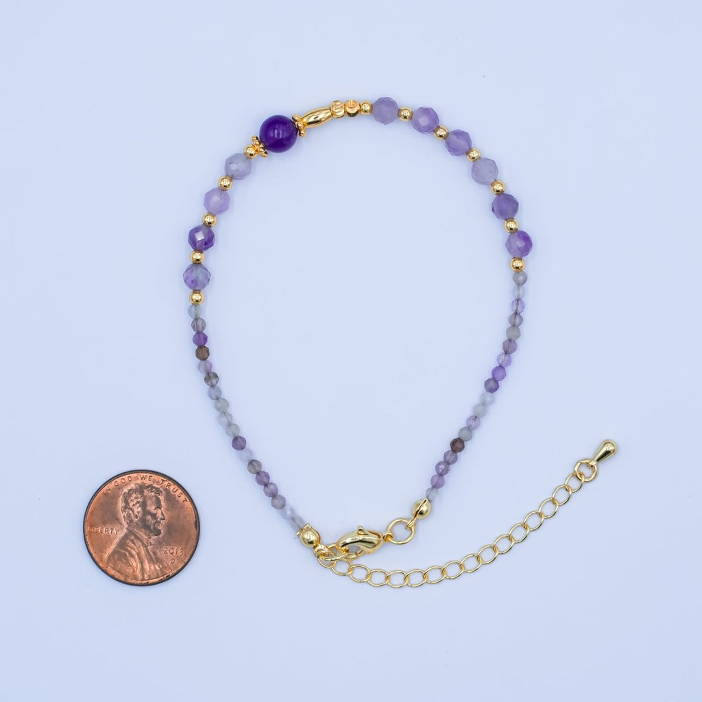 24K Gold Filled Purple Amethyst Gemstone 7.5 Inch Bracelet | WA-2886