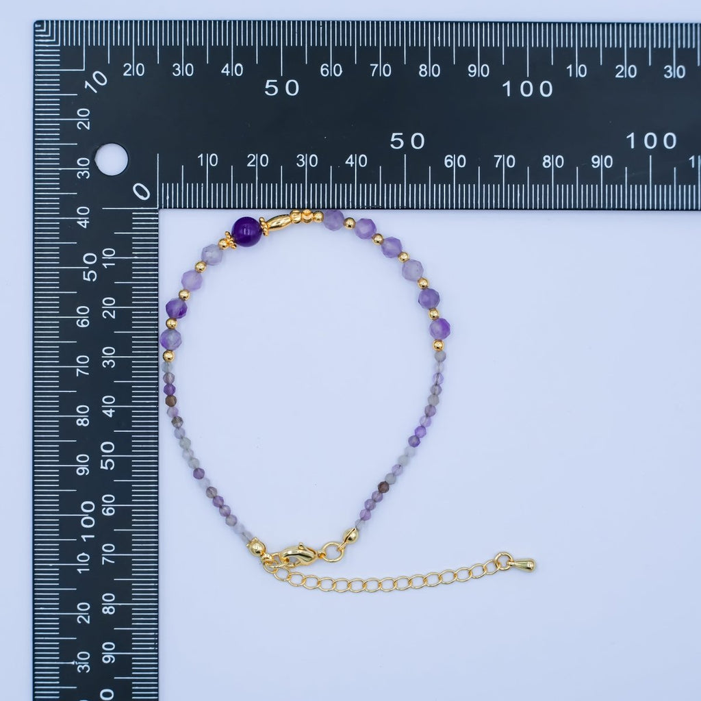 24K Gold Filled Purple Amethyst Gemstone 7.5 Inch Bracelet | WA-2886