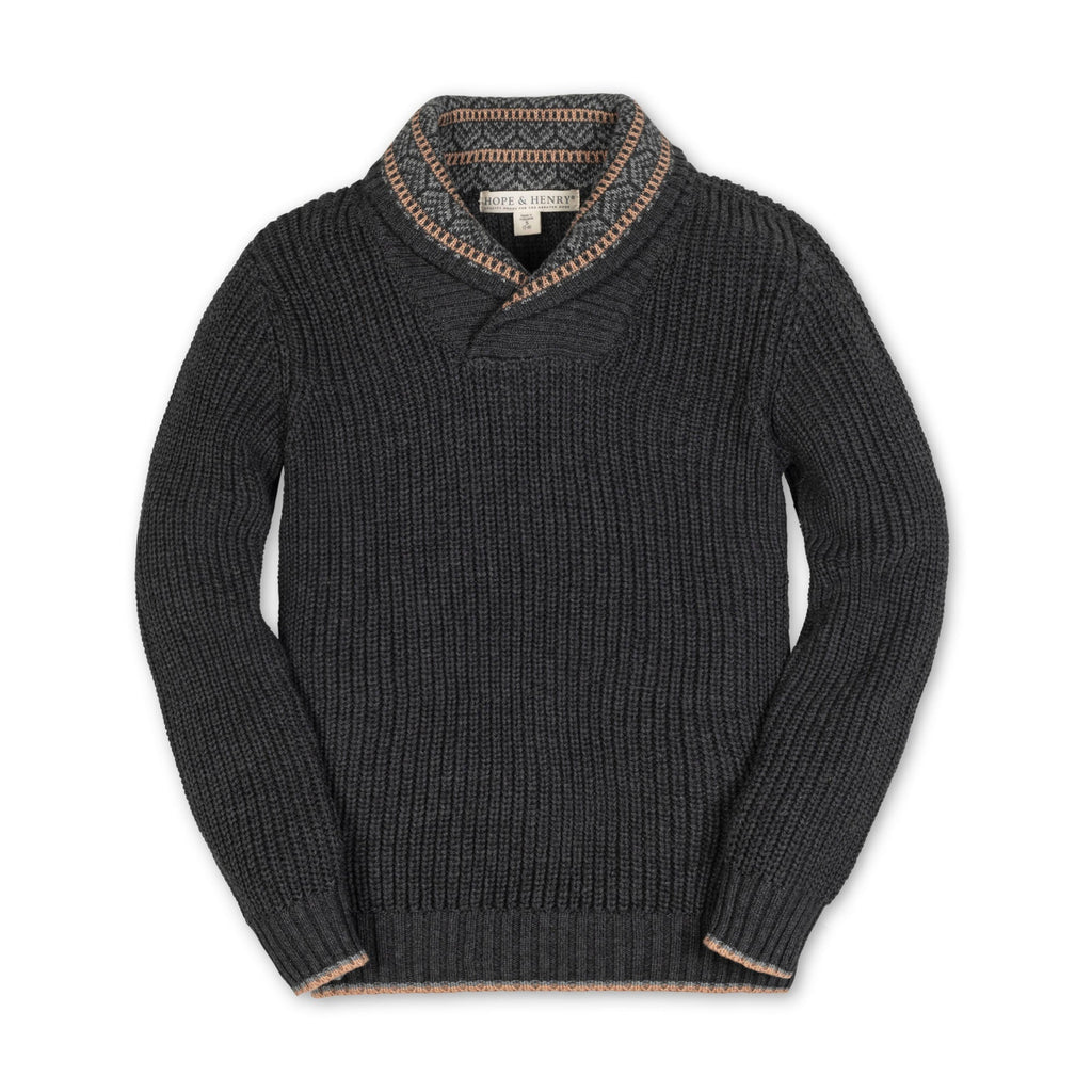 Hope & Henry Boys' Organic Cotton Shawl Collar Sweater | Charcoal Heather