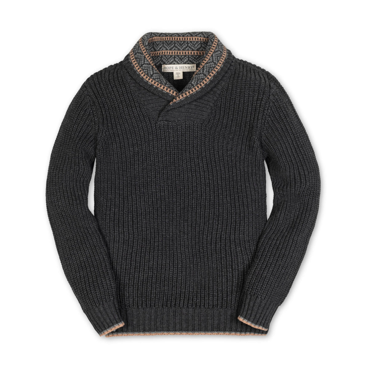 Hope & Henry Boys' Organic Cotton Shawl Collar Sweater | Charcoal Heather