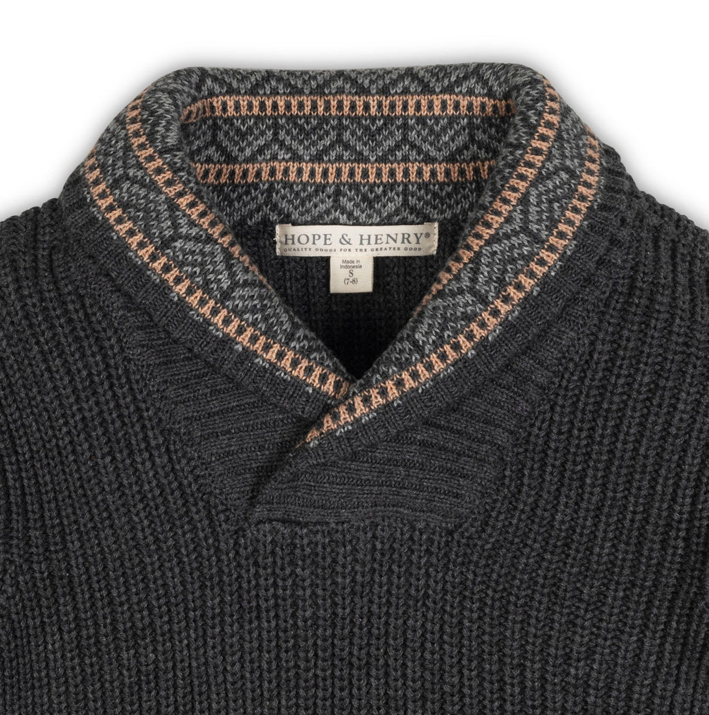 Hope & Henry Boys' Organic Cotton Shawl Collar Sweater | Charcoal Heather