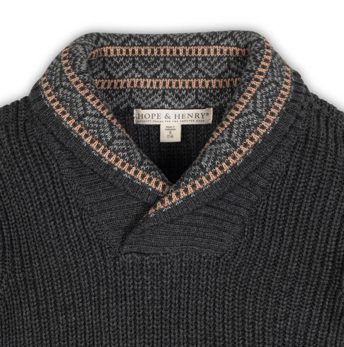 Hope & Henry Boys' Organic Cotton Shawl Collar Sweater | Charcoal Heather