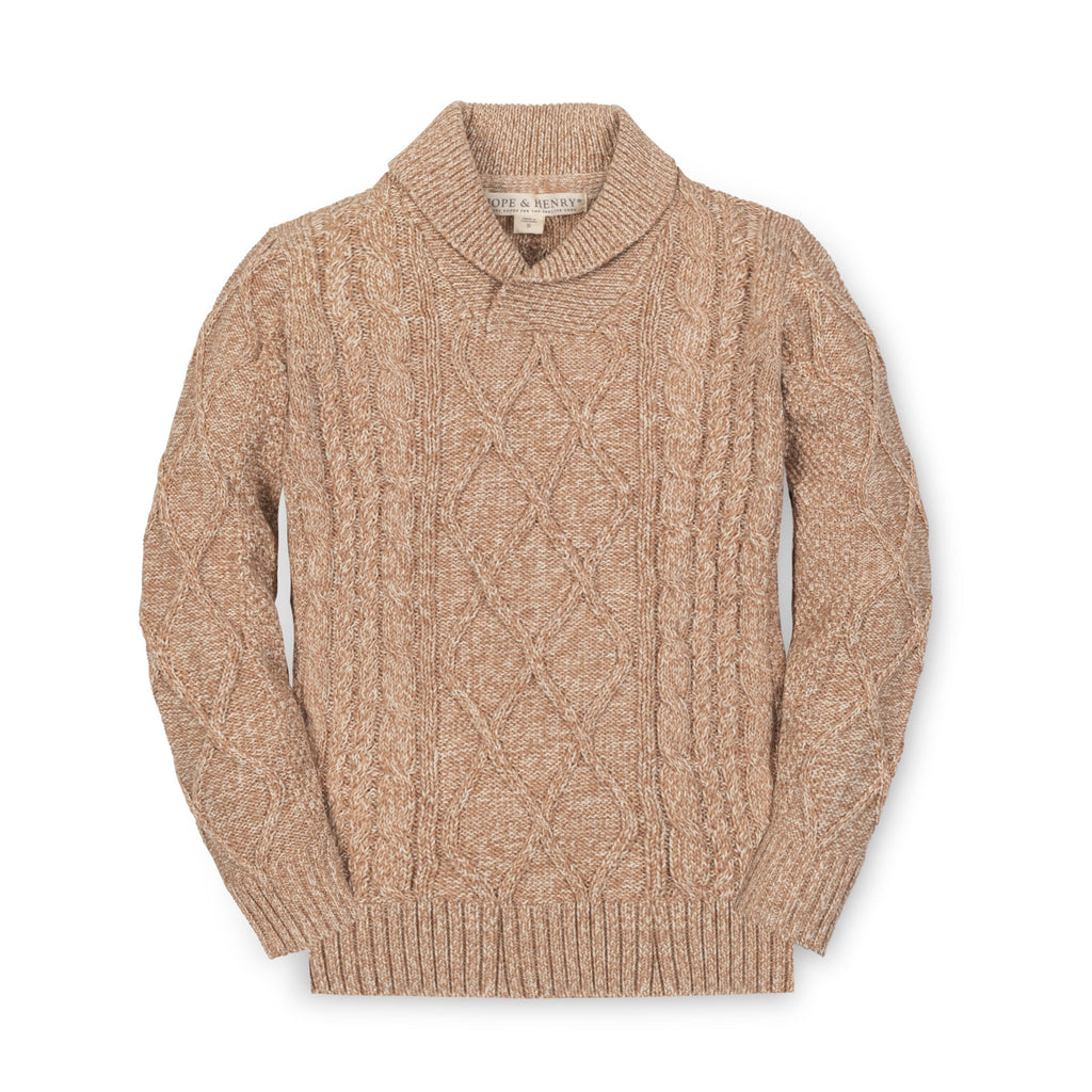 Hope & Henry Boys' Organic Cotton Cable Sweater | Camel Heather