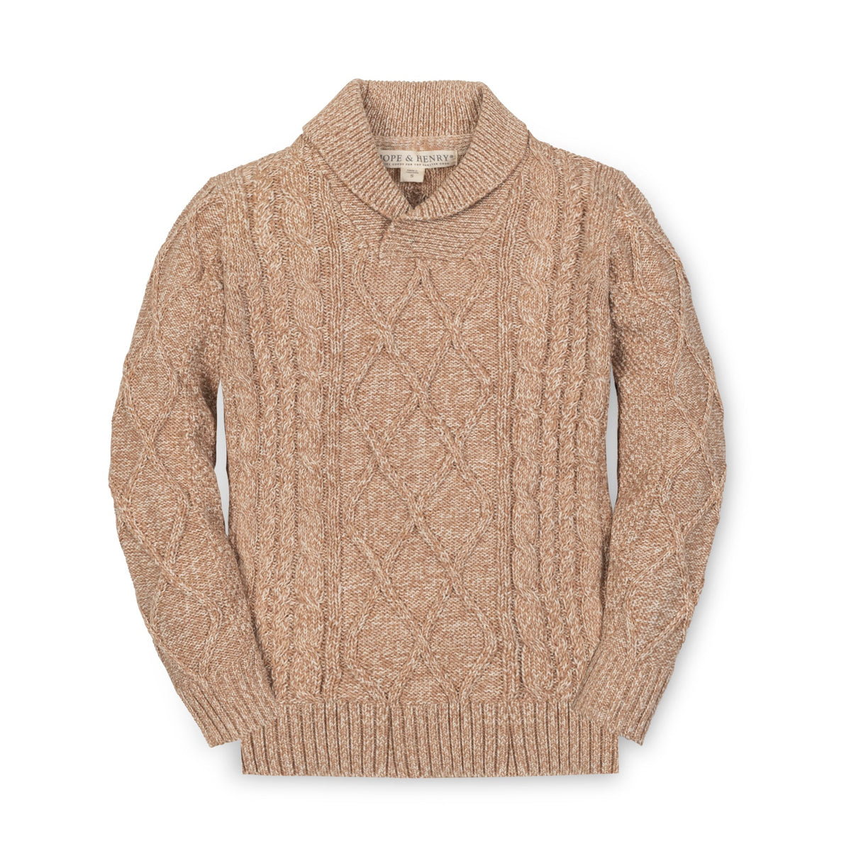 Hope & Henry Boys' Organic Cotton Cable Sweater | Camel Heather
