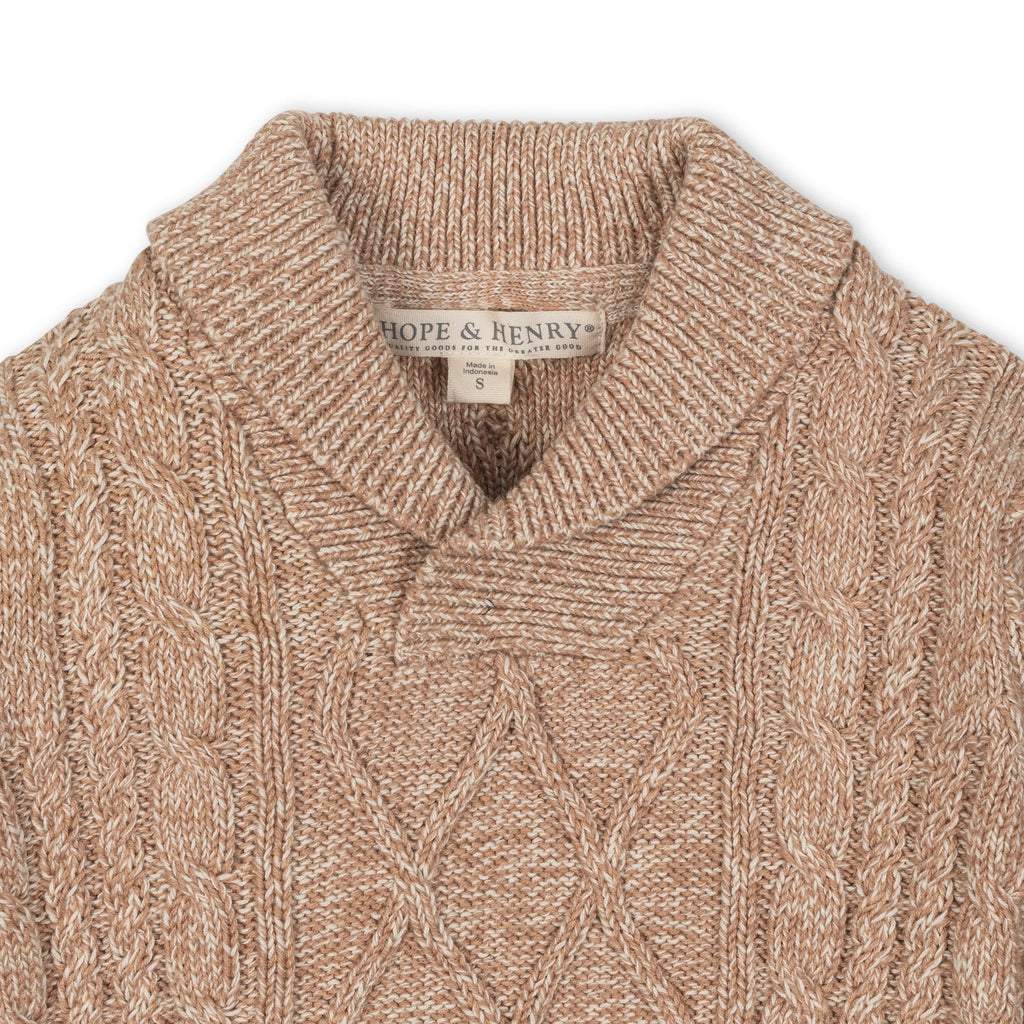 Hope & Henry Boys' Organic Cotton Cable Sweater | Camel Heather