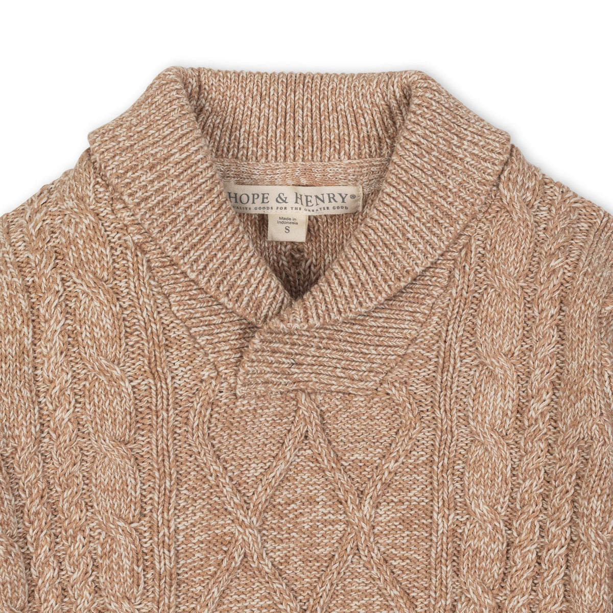 Hope & Henry Boys' Organic Cotton Cable Sweater | Camel Heather