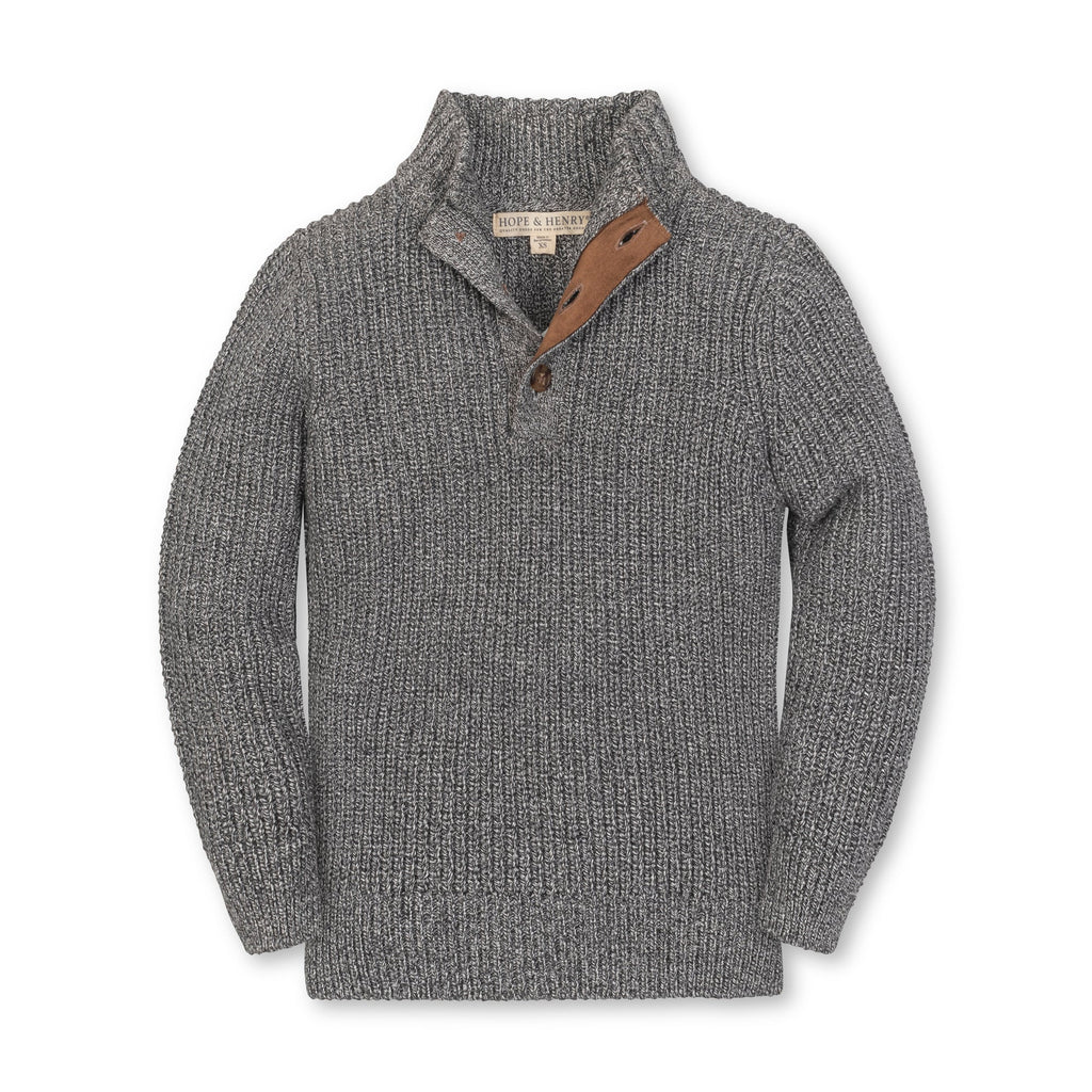 Hope & Henry Boys' Organic Cotton Mock Neck Sweater | Salt and Pepper