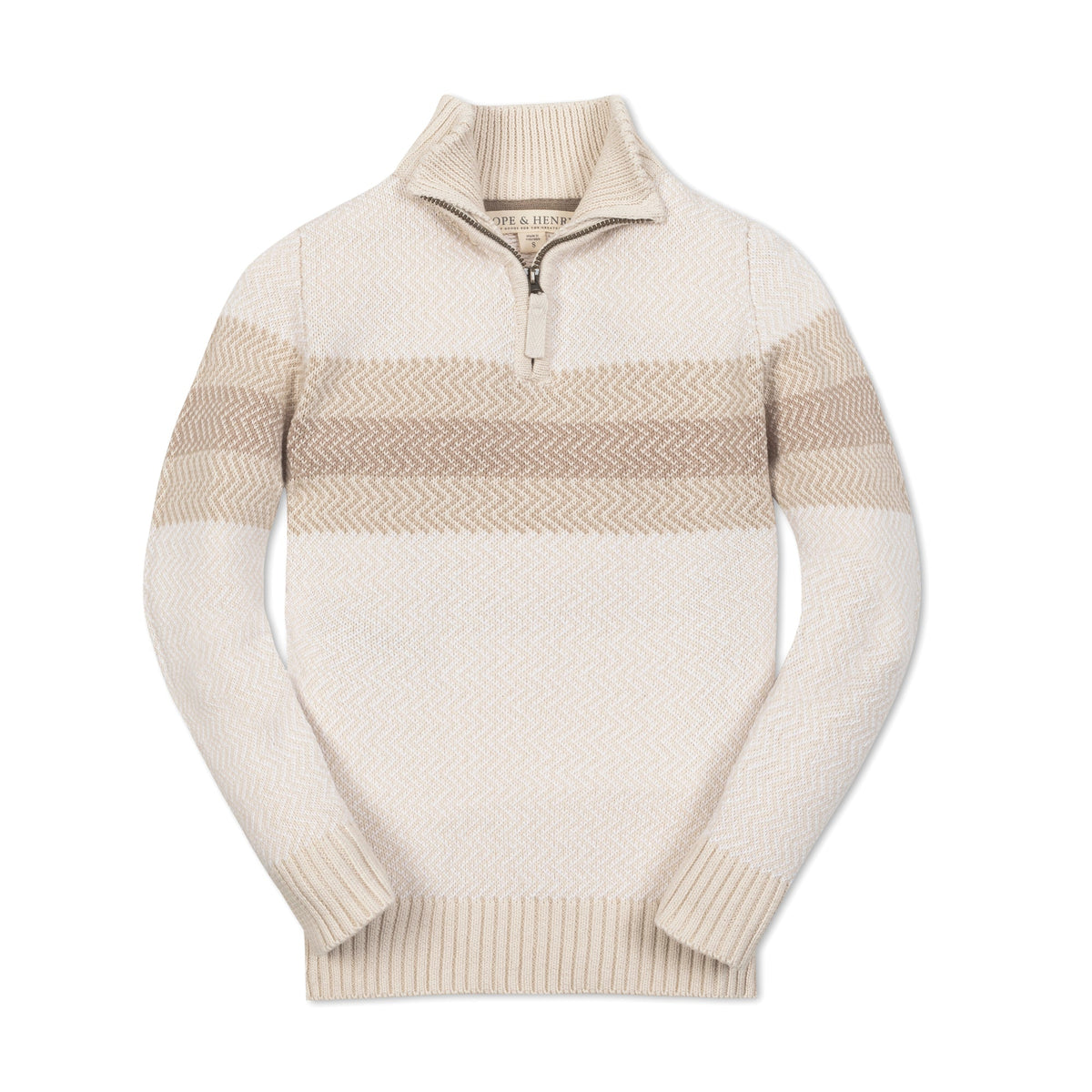 Kids’ Organic Cotton Half-Zip Sweater – Natural Chevron