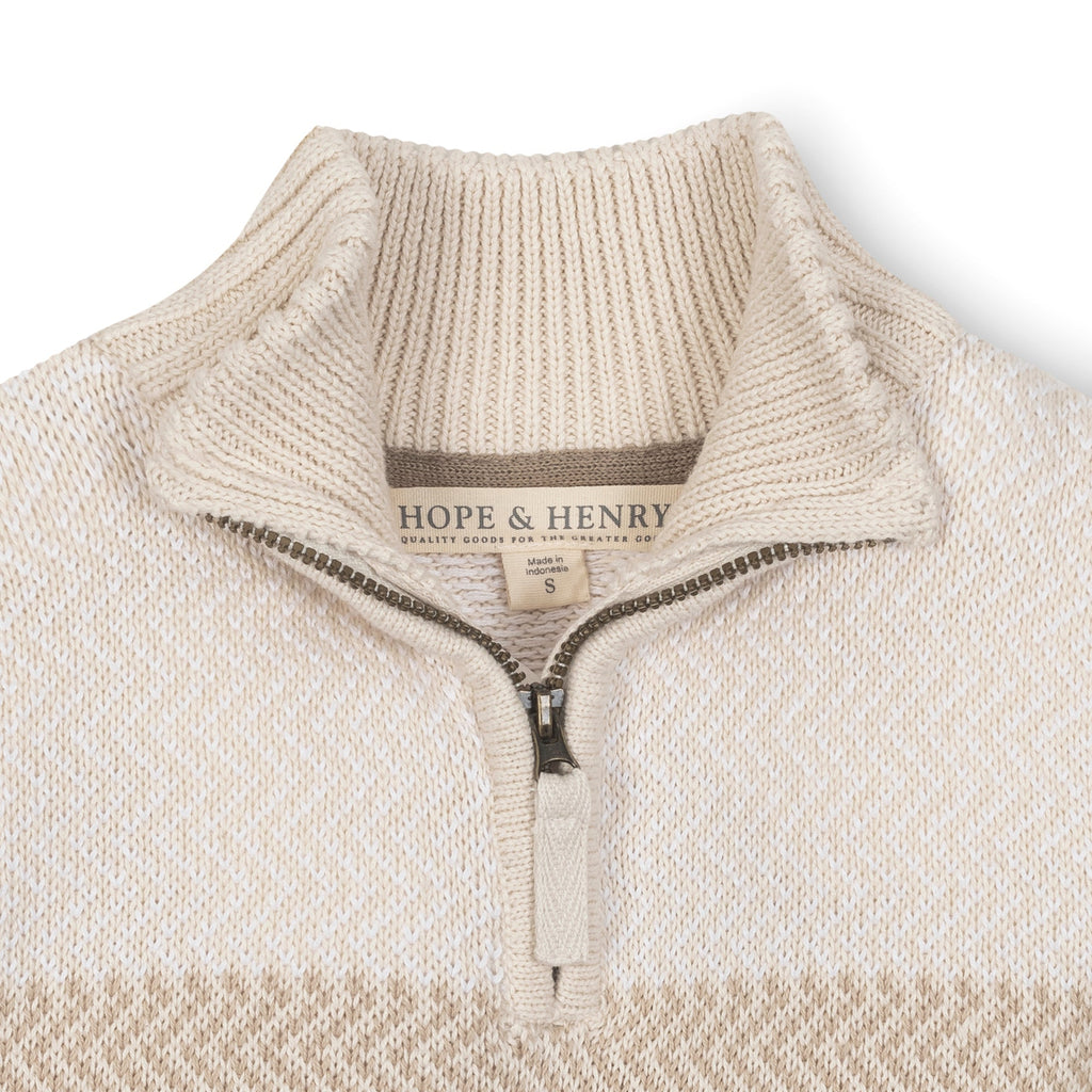 Kids’ Organic Cotton Half-Zip Sweater – Natural Chevron