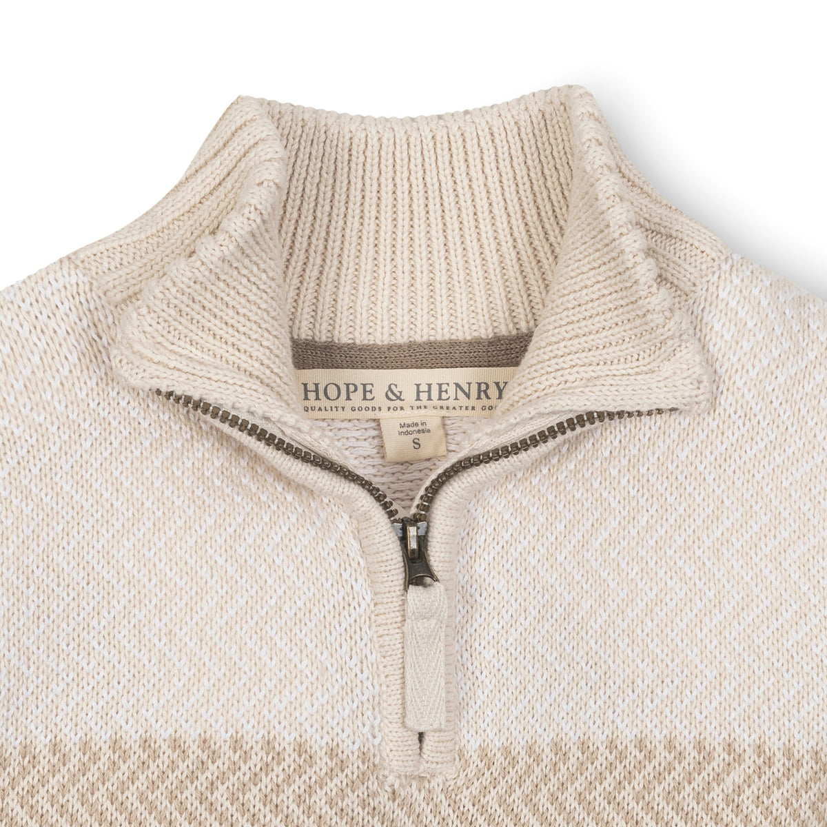 Kids’ Organic Cotton Half-Zip Sweater – Natural Chevron
