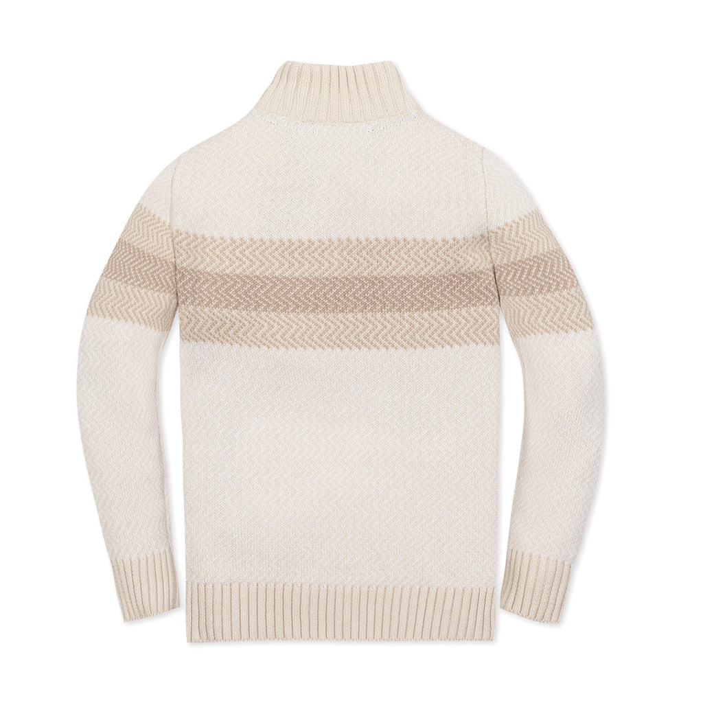 Kids’ Organic Cotton Half-Zip Sweater – Natural Chevron