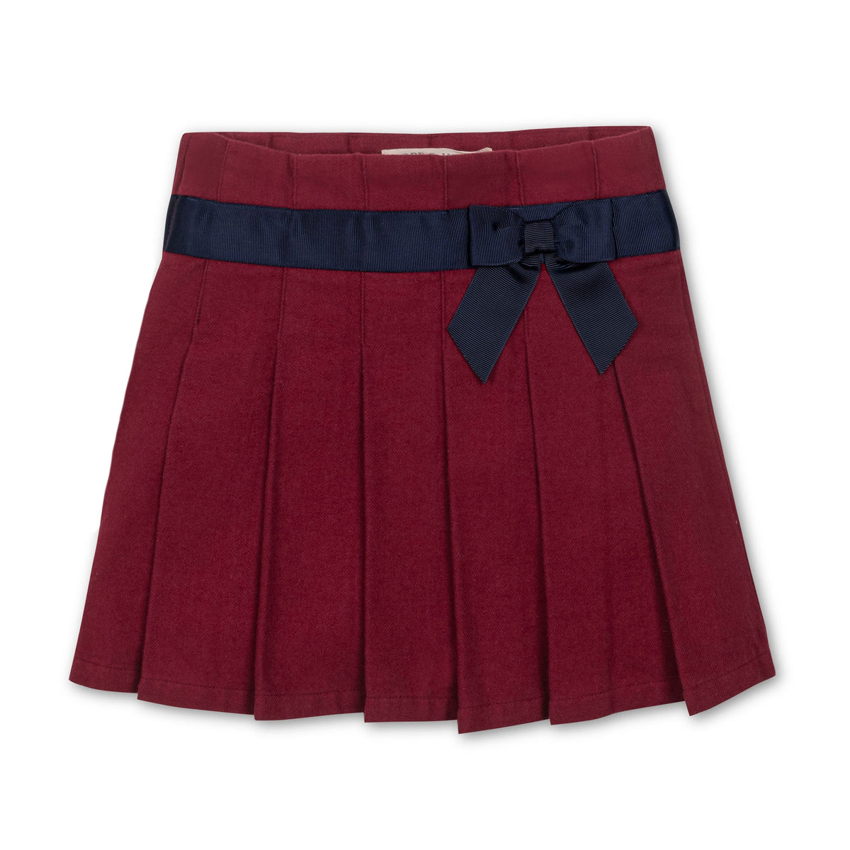 Girls’ Organic Cotton Pleated Bow Skirt – Dark Red