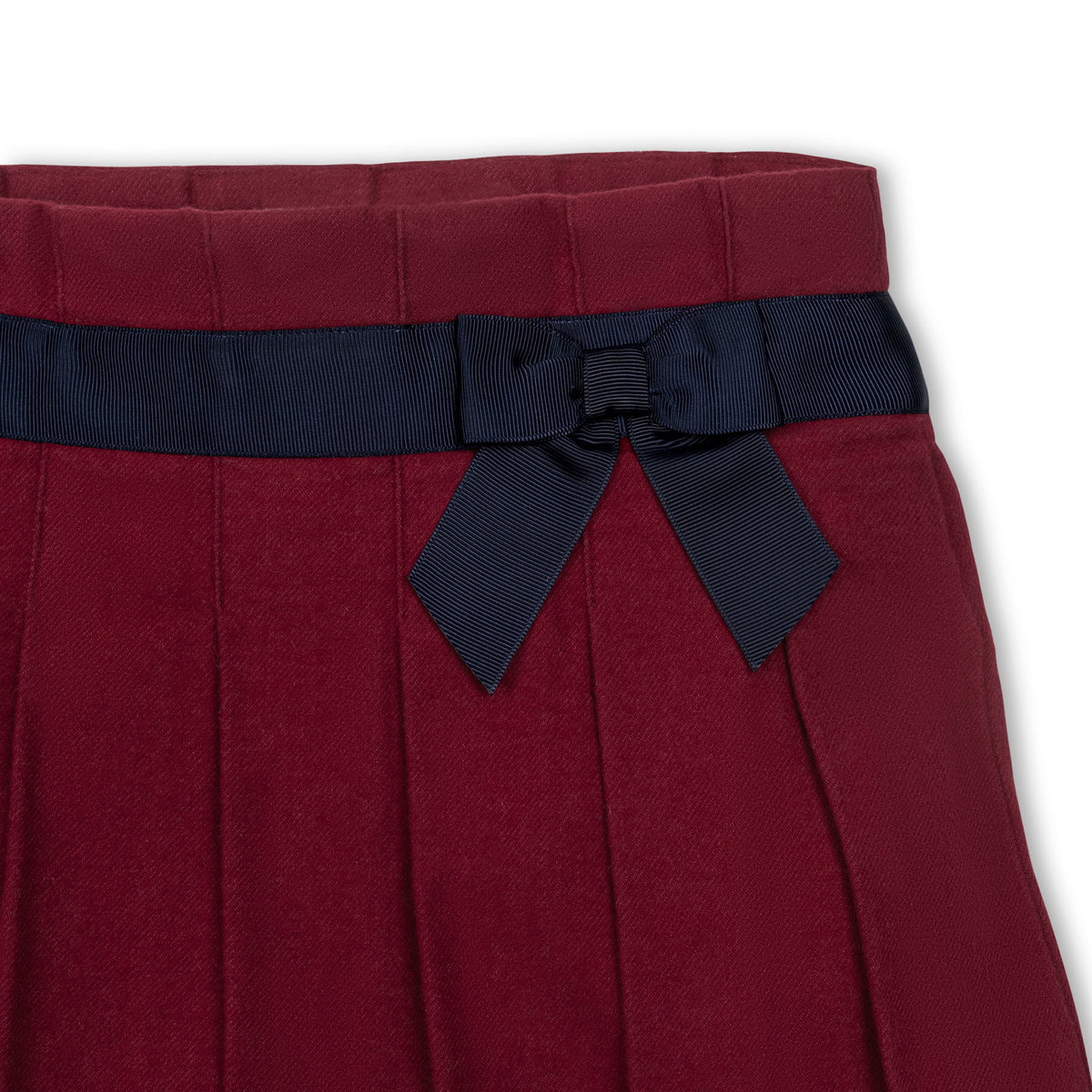 Girls’ Organic Cotton Pleated Bow Skirt – Dark Red