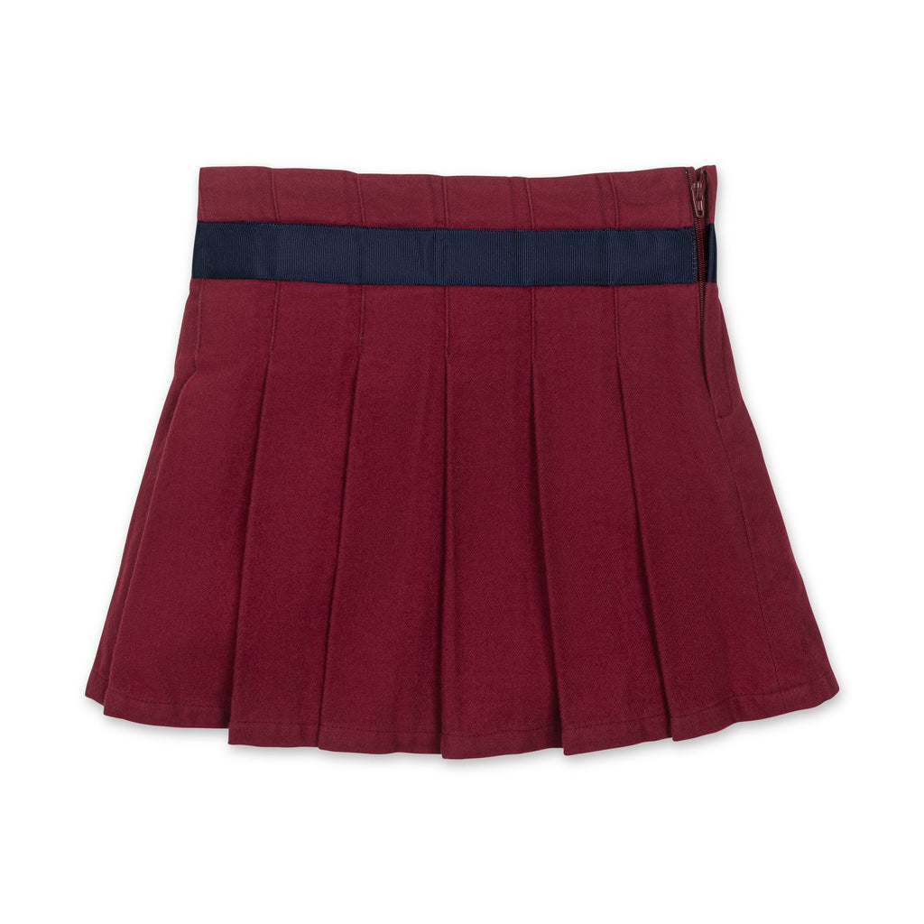 Girls’ Organic Cotton Pleated Bow Skirt – Dark Red