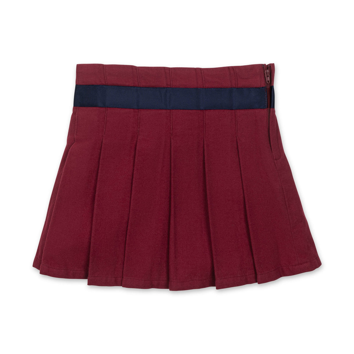 Girls’ Organic Cotton Pleated Bow Skirt – Dark Red