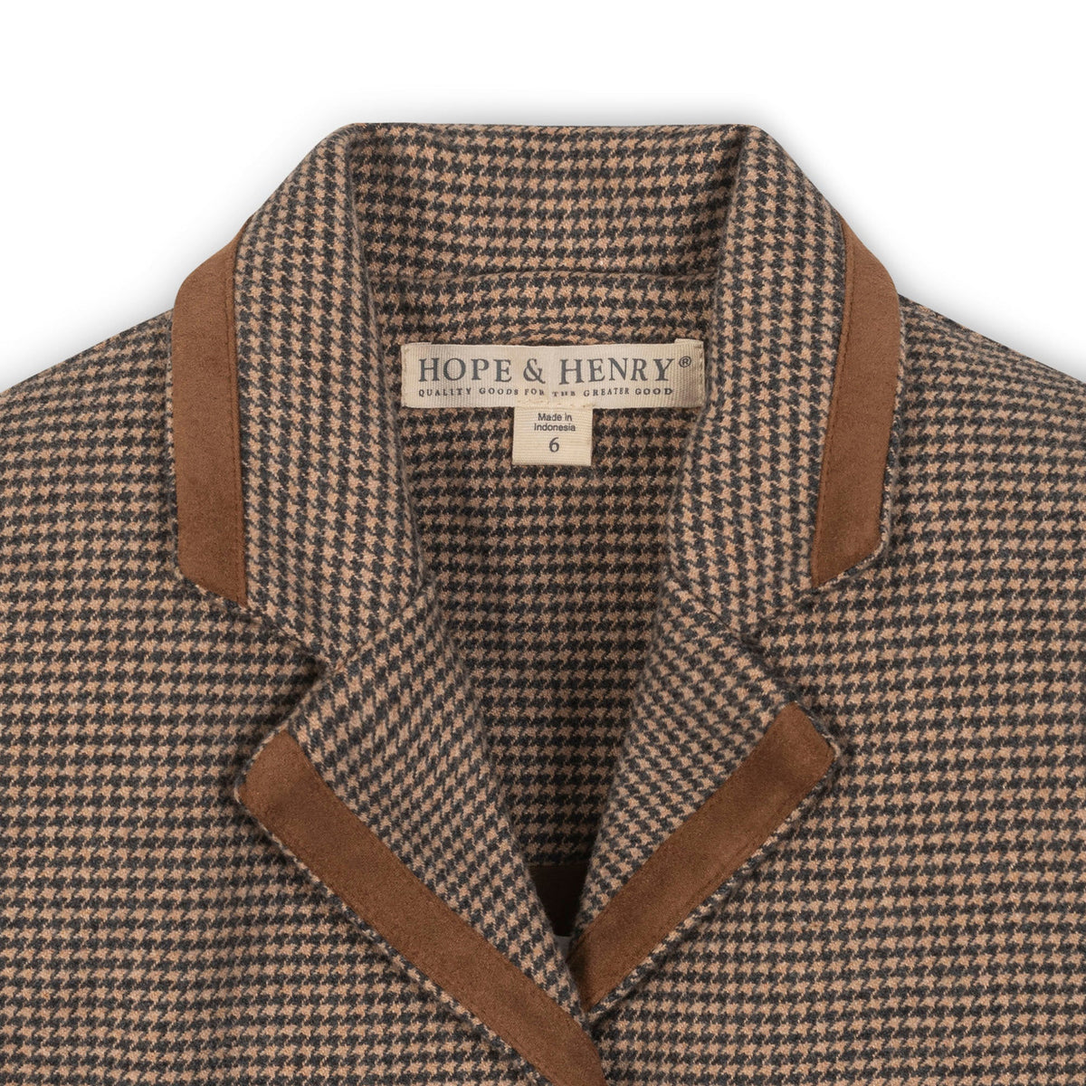 Girls’ Organic Cotton Blazer – Camel Houndstooth