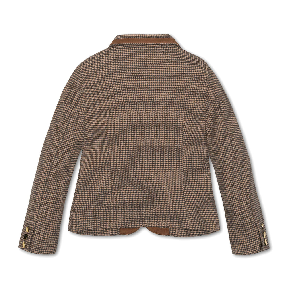 Girls’ Organic Cotton Blazer – Camel Houndstooth