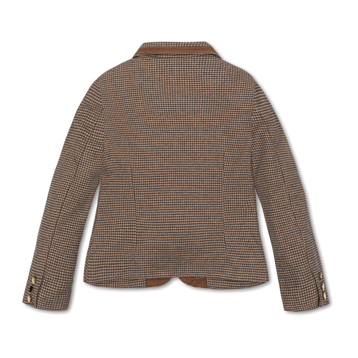 Girls’ Organic Cotton Blazer – Camel Houndstooth