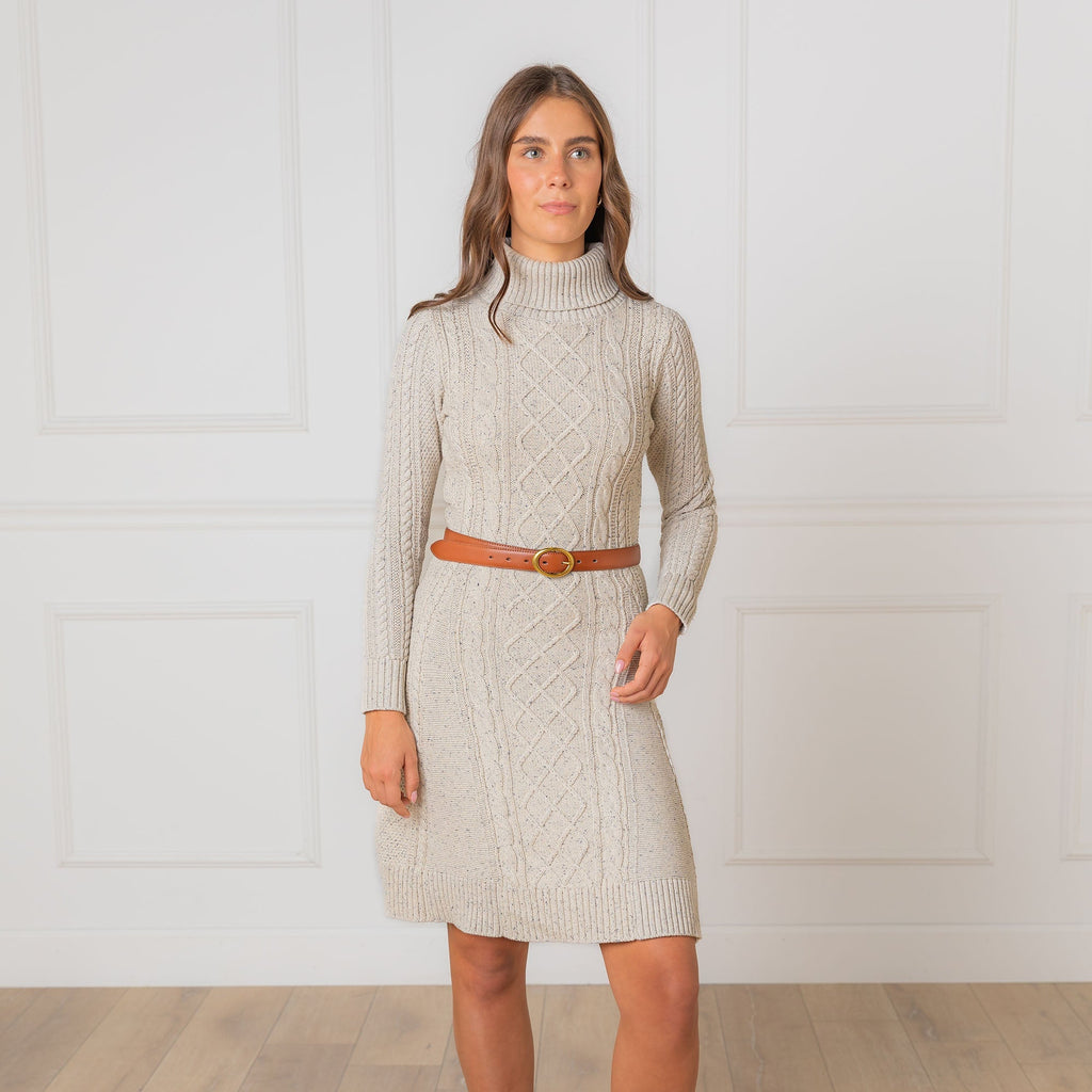 Women’s Organic Cotton Blend Cable-Knit Dress – Natural Fleck