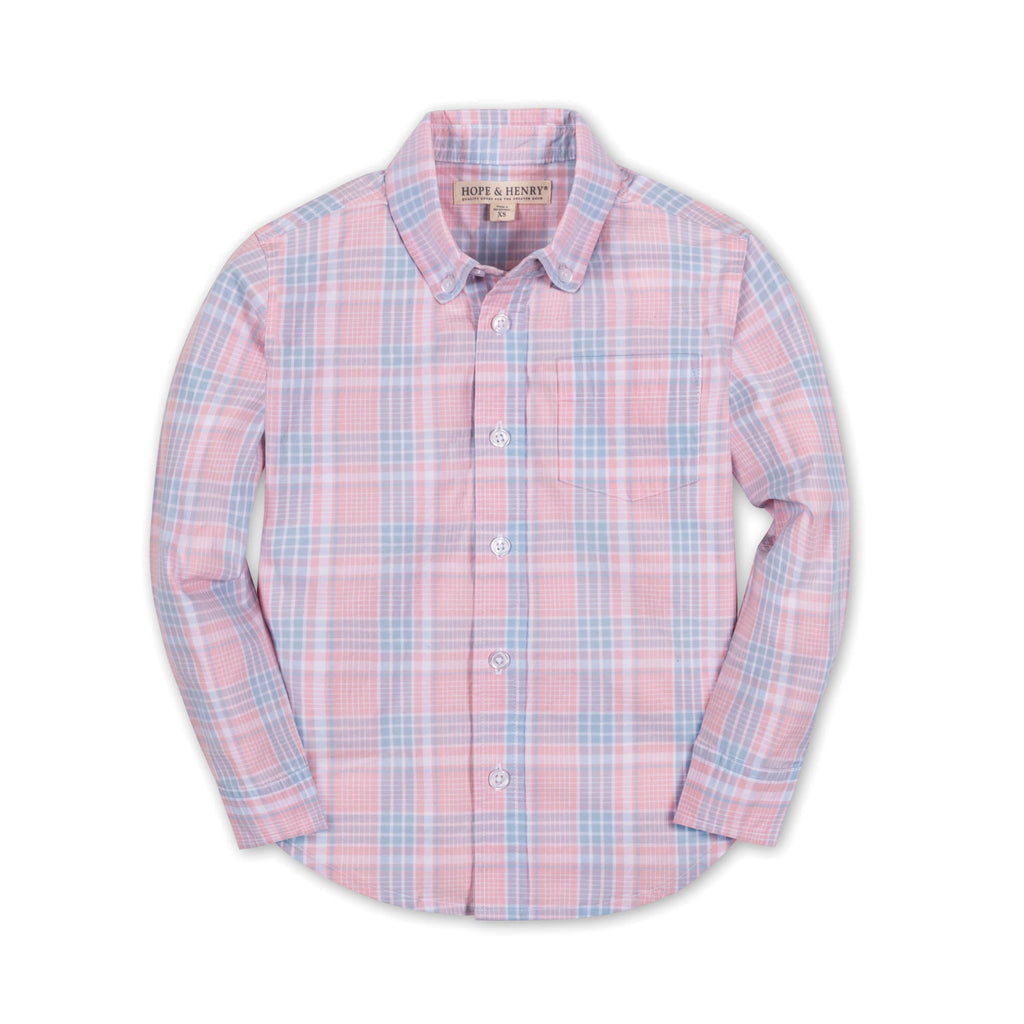 Hope & Henry Boys' Organic Cotton Stretch Poplin Shirt | Pink Petal Plaid