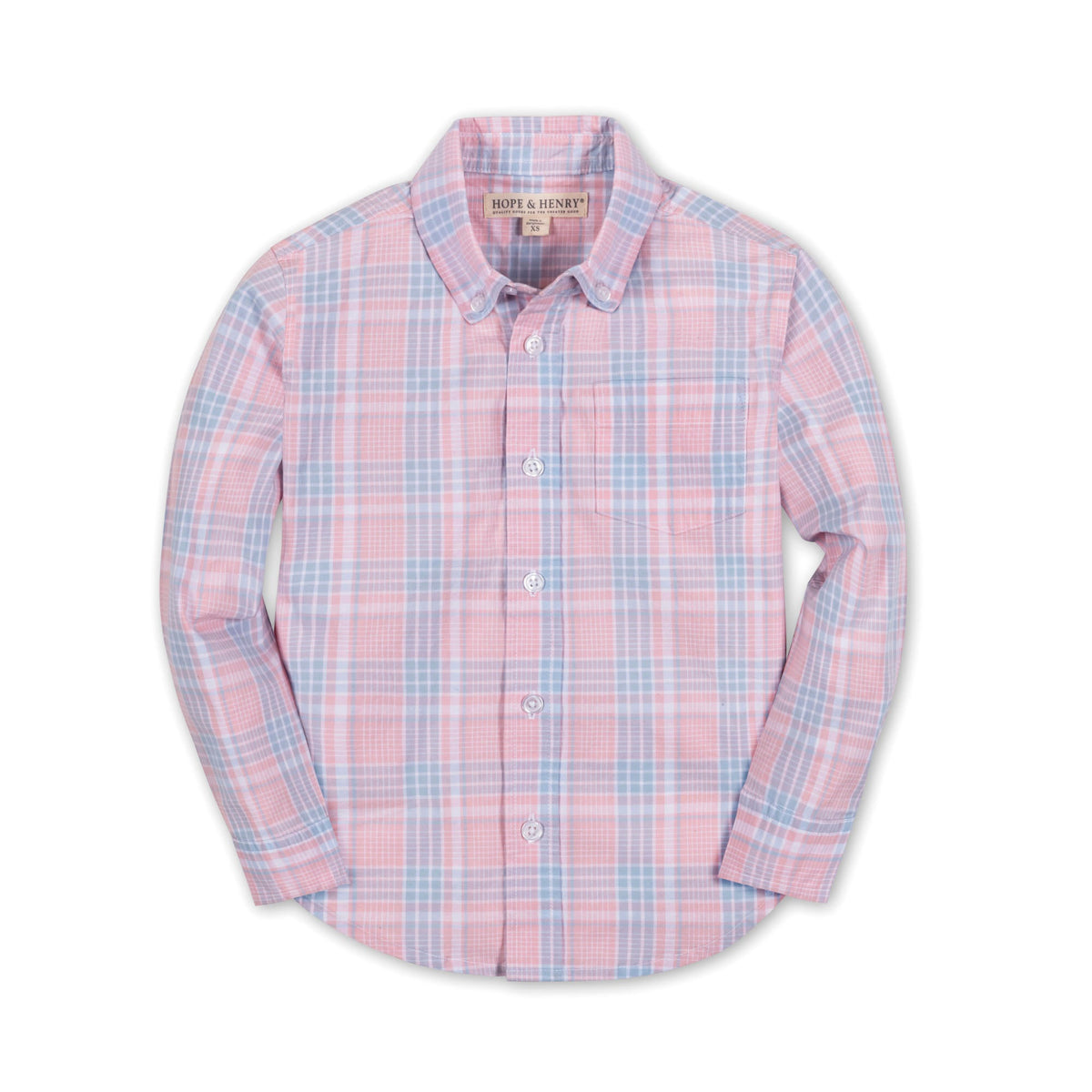 Hope & Henry Boys' Organic Cotton Stretch Poplin Shirt | Pink Petal Plaid