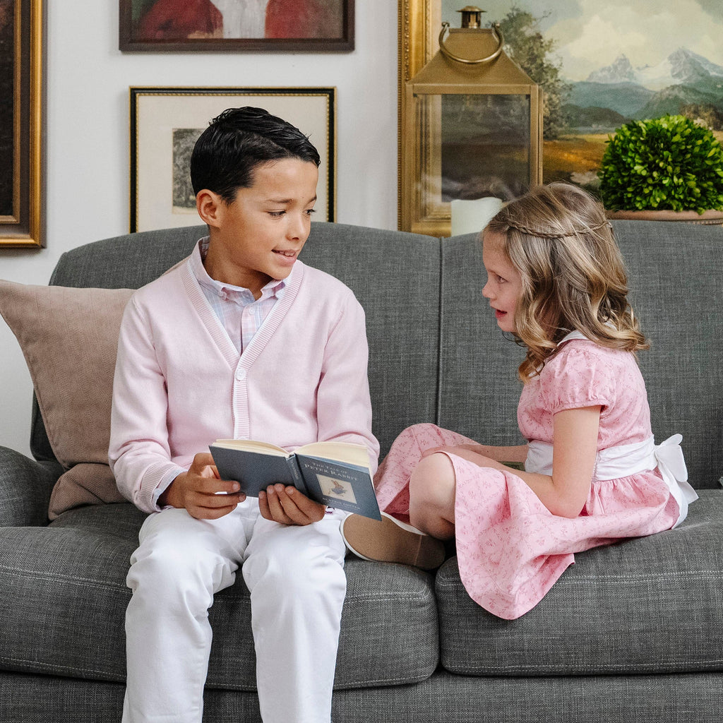Hope & Henry Boys' Organic Cotton Stretch Poplin Shirt | Pink Petal Plaid