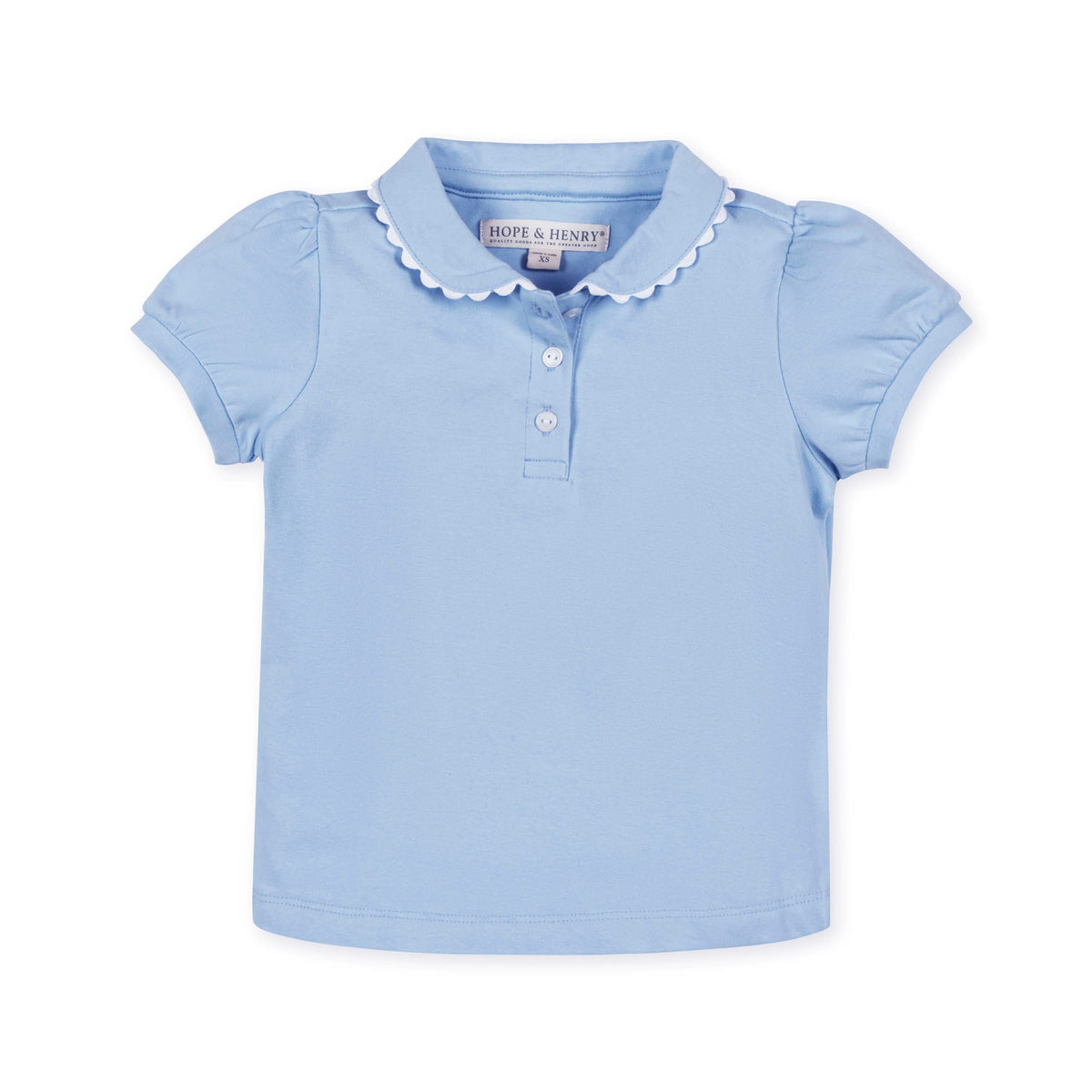 Girls’ Organic Cotton Blend Puff-Sleeve Polo – Classic Blue
